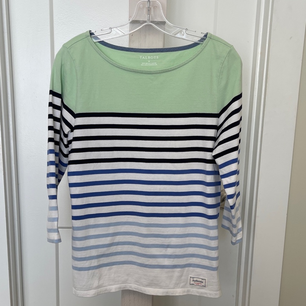 Talbots Mint and Blue Striped Top